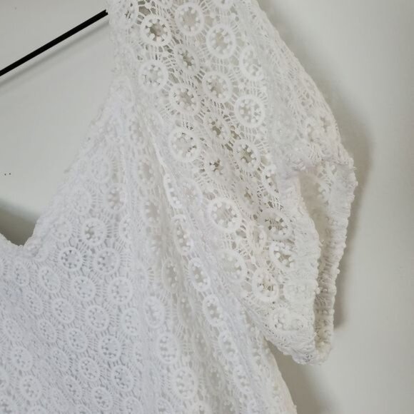 Express Womens Size XL White Short Sleeve Crochet Midi Sweetheart Zip Back Dress - Picture 7 of 10